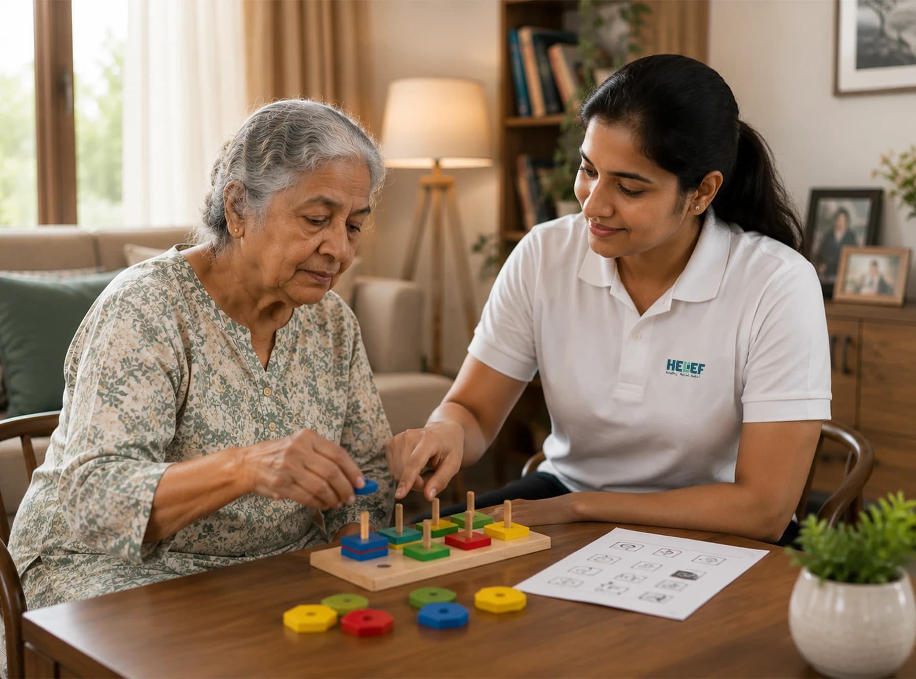 Helief physiotherapist providing dementia care at home in Bangalore