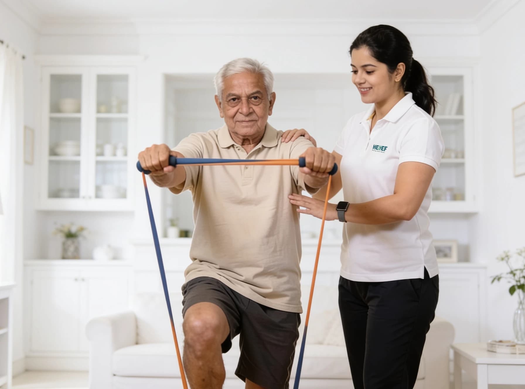 Helief physiotherapist guiding a patient through home recovery exercises in Bangalore